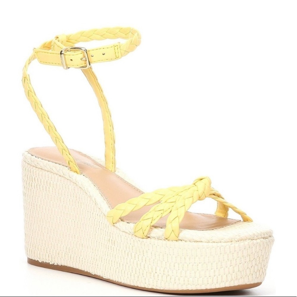 Antonio Melani Yellow Braided Leather Stacked Wedge Sandals- NWT